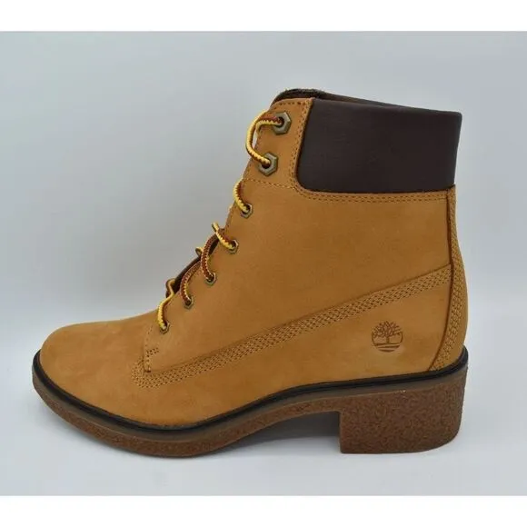 Timberland Womens Size 8 Brinda 6in Wheat Nubuck Lace Up Heel Boots Shoes