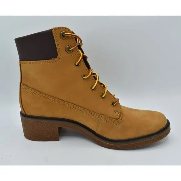 Timberland Womens Size 8 Brinda 6in Wheat Nubuck Lace Up Heel Boots Shoes