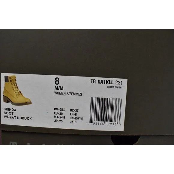 Timberland Womens Size 8 Brinda 6in Wheat Nubuck Lace Up Heel Boots Shoes
