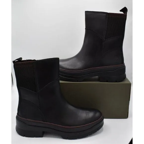 Timberland Womens Size 8 Malynn Mid Black Full Grain Leather Side Zip Boots