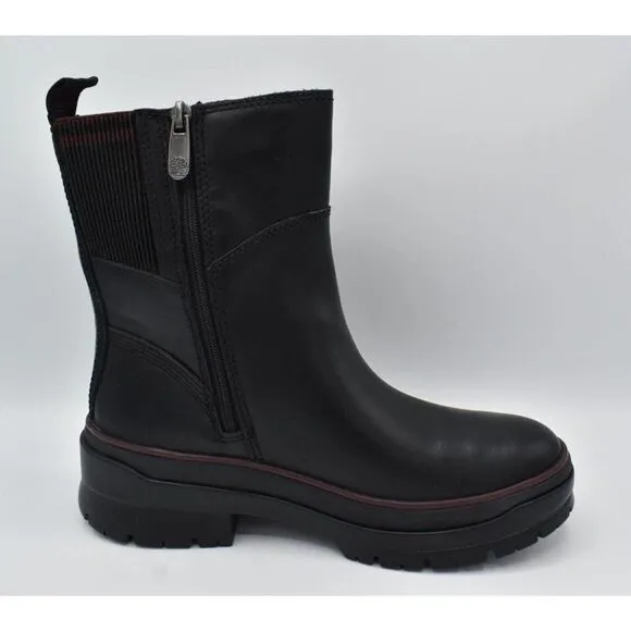 Timberland Womens Size 8 Malynn Mid Black Full Grain Leather Side Zip Boots