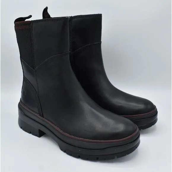 Timberland Womens Size 8 Malynn Mid Black Full Grain Leather Side Zip Boots