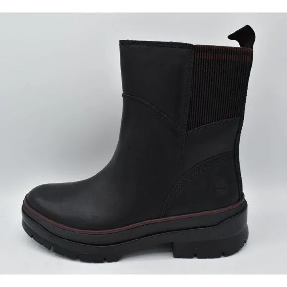 Timberland Womens Size 8 Malynn Mid Black Full Grain Leather Side Zip Boots
