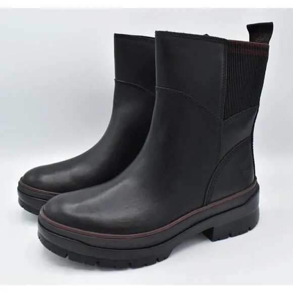 Timberland Womens Size 8 Malynn Mid Black Full Grain Leather Side Zip Boots