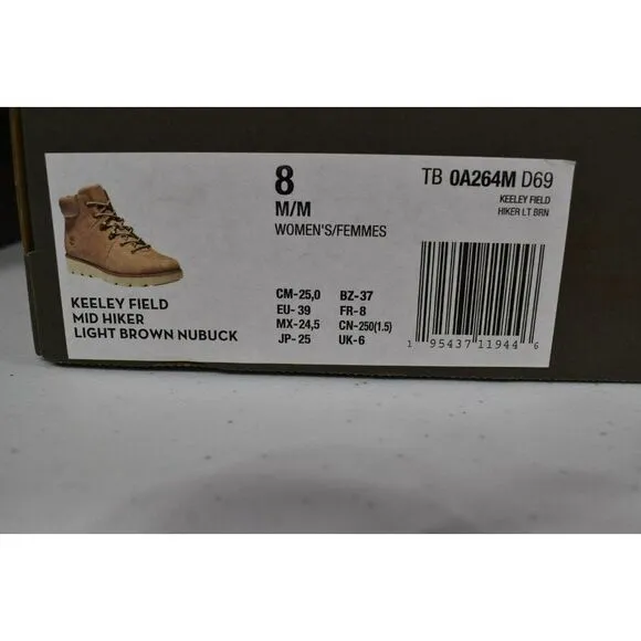 Timberland Womens Size 8 Keeley Field Mid Hiker Light Brown Nubuck Boots Shoes