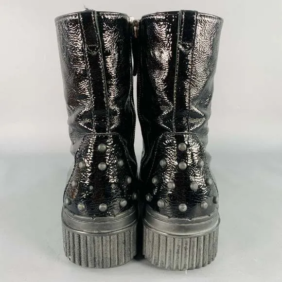 TOD'S Black Patent Leather Lace-Up Side Zipper Boots