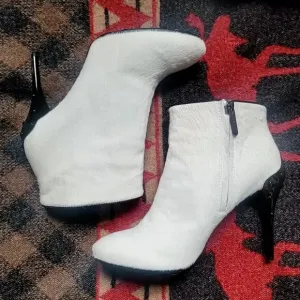 TOD'S Italy Calf Hair Ankle Boots White Zip Stiletto Bootie Cowhide Fur US7 EU37