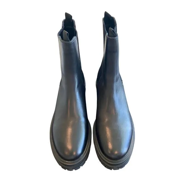 Tony Bianco Wolfe Leather Ankle Chelsea Boots Lugged Sole Pull On Black Size 9.5
