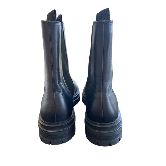 Tony Bianco Wolfe Leather Ankle Chelsea Boots Lugged Sole Pull On Black Size 9.5