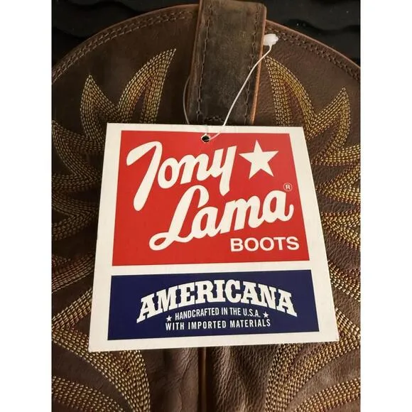 Tony Lama 11” Honey Brown Embroidered Square Toe Size 10.5 Western Boots