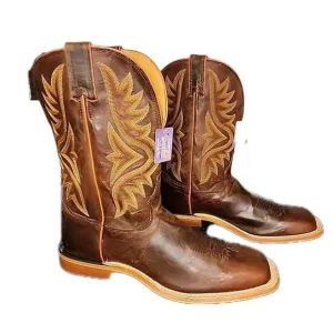 Tony Lama 11” Honey Brown Embroidered Square Toe Size 10.5 Western Boots