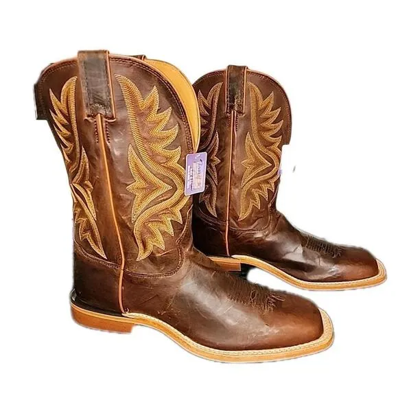 Tony Lama 11” Honey Brown Embroidered Square Toe Size 10.5 Western Boots