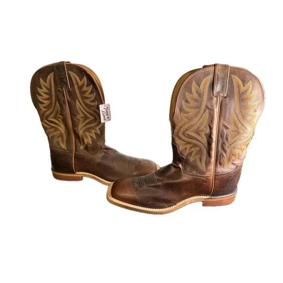 Tony Lama 11” Honey Brown Embroidered Square Toe Size 10.5 Western Boots