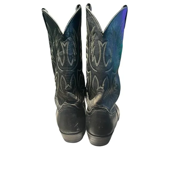 Tony Lama Black Genuine Leather Cowboy Boots 2041 Size 10.5