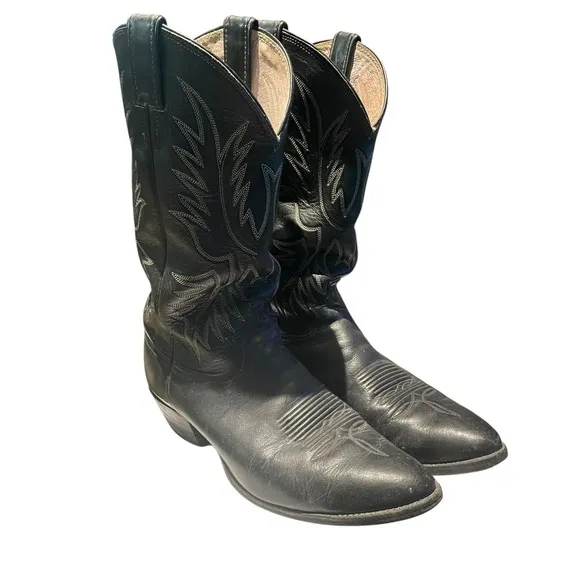 Tony Lama Black Genuine Leather Cowboy Boots 2041 Size 10.5