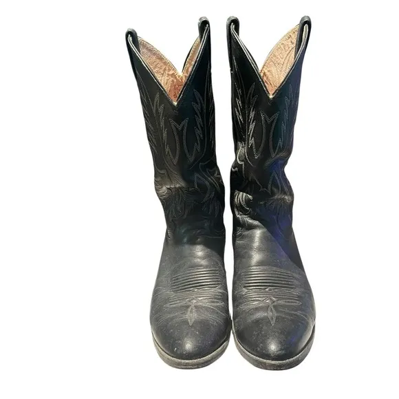 Tony Lama Black Genuine Leather Cowboy Boots 2041 Size 10.5