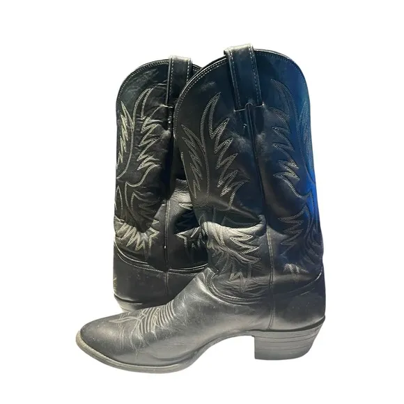 Tony Lama Black Genuine Leather Cowboy Boots 2041 Size 10.5