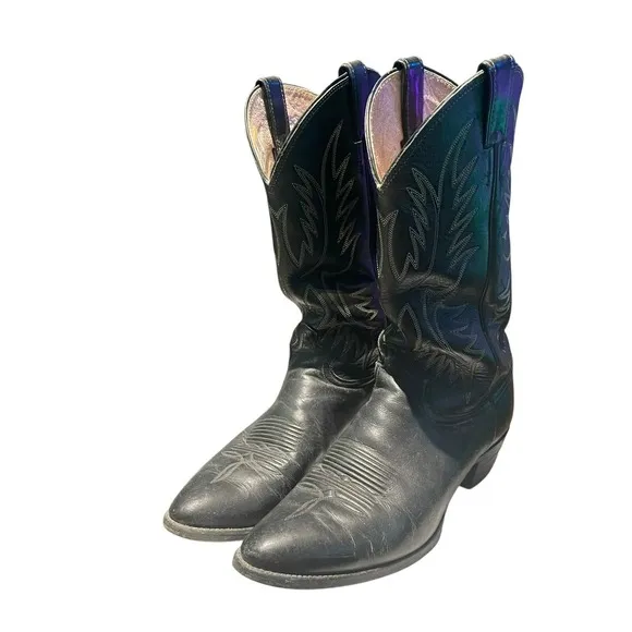 Tony Lama Black Genuine Leather Cowboy Boots 2041 Size 10.5