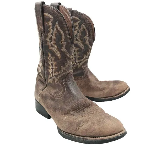TONY LAMA Brown Leather Embroidered Western Cowboy Boots Mens 10.5