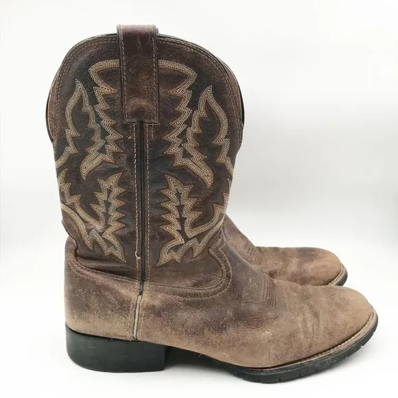 TONY LAMA Brown Leather Embroidered Western Cowboy Boots Mens 10.5
