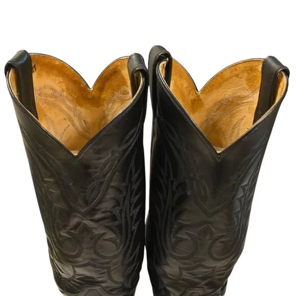 Tony Lama Cowboy Boots Black Leather Men 8.5 EE Extra Wide Width