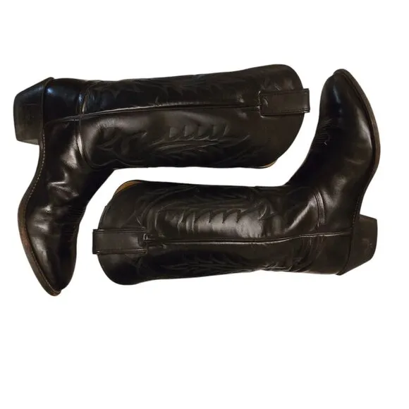 Tony Lama Cowboy Boots Black Leather Men 8.5 EE Extra Wide Width