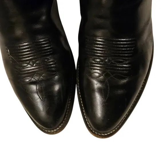 Tony Lama Cowboy Boots Black Leather Men 8.5 EE Extra Wide Width