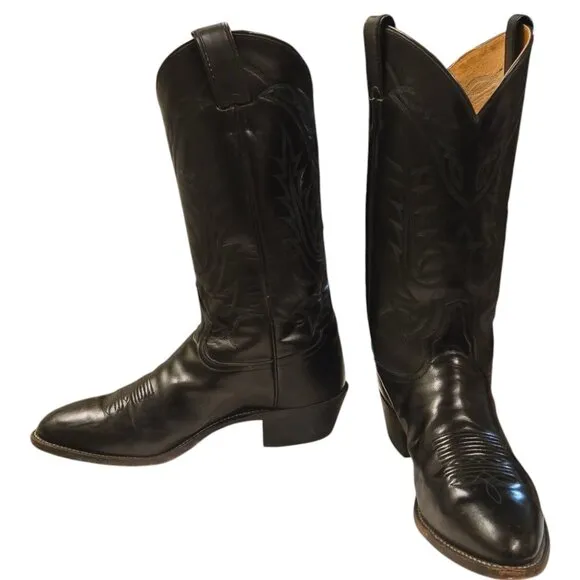 Tony Lama Cowboy Boots Black Leather Men 8.5 EE Extra Wide Width