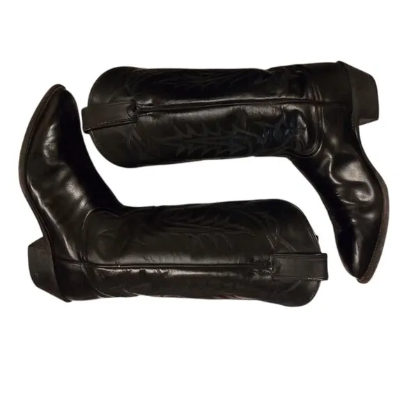 Tony Lama Cowboy Boots Black Leather Men 8.5 EE Extra Wide Width