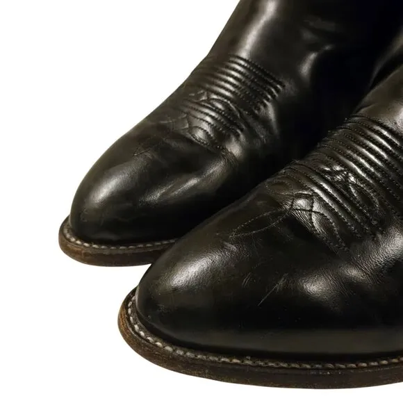 Tony Lama Cowboy Boots Black Leather Men 8.5 EE Extra Wide Width