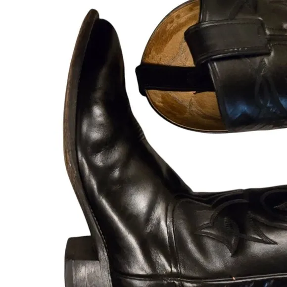 Tony Lama Cowboy Boots Black Leather Men 8.5 EE Extra Wide Width