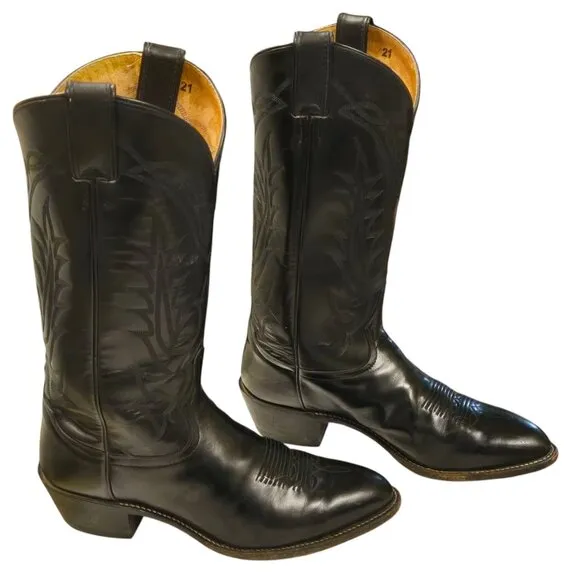 Tony Lama Cowboy Boots Black Leather Men 8.5 EE Extra Wide Width