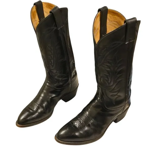 Tony Lama Cowboy Boots Black Leather Men 8.5 EE Extra Wide Width