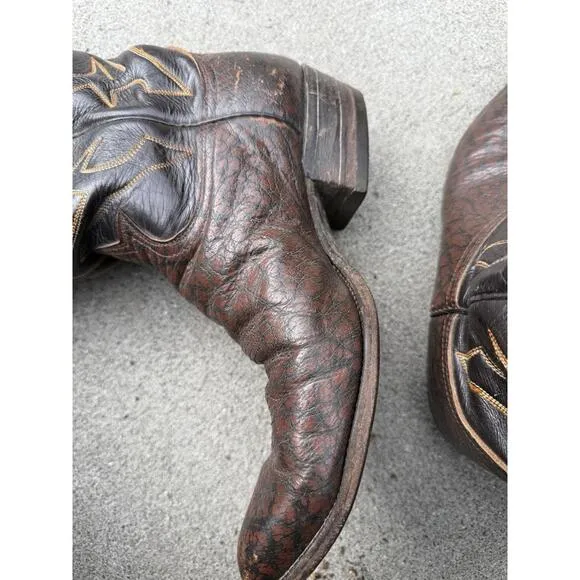 Tony Lama Cowboy Boots Brown Leather Mens 10.5 A Narrrow Width Vintage Western S