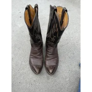 Tony Lama Cowboy Boots Brown Leather Mens 10.5 A Narrrow Width Vintage Western S