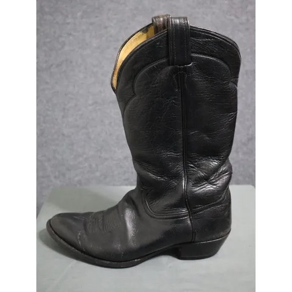 Tony Lama Cowboy Boots Men 10 D Black Leather Vintage Western Rodeo Country VTG