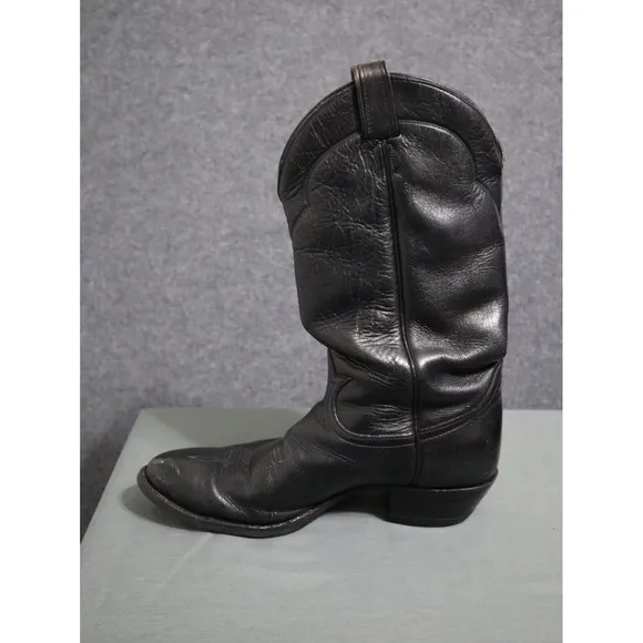 Tony Lama Cowboy Boots Men 10 D Black Leather Vintage Western Rodeo Country VTG