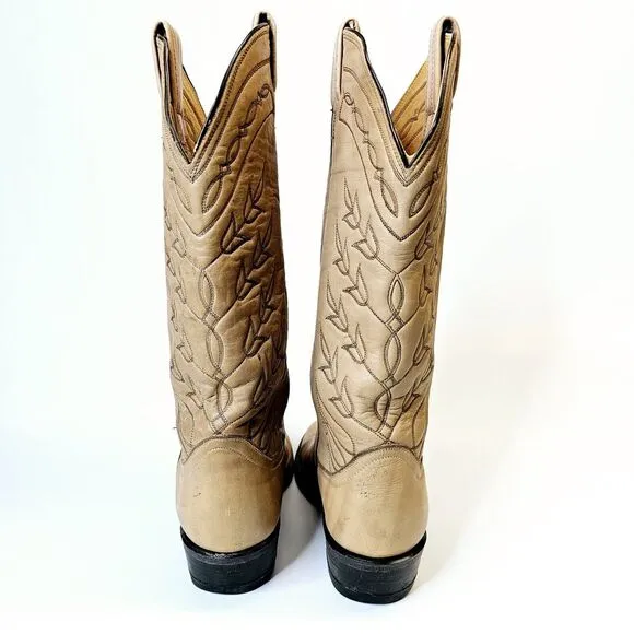 Tony Lama Cowboy Boots Men's 6B Vintage 1980s Leather Tan Made In USA Classic‎