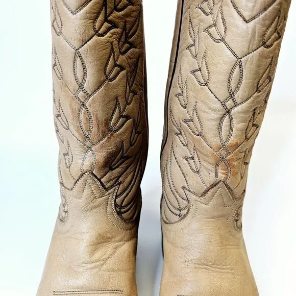 Tony Lama Cowboy Boots Men's 6B‎ Vintage 1980s Leather Tan Made In USA Classic