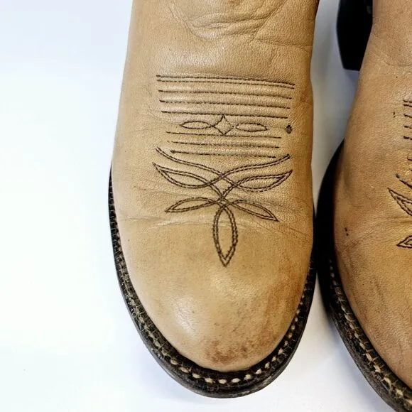 Tony Lama Cowboy Boots Men's 6B Vintage 1980s Leather Tan Made In USA Classic‎