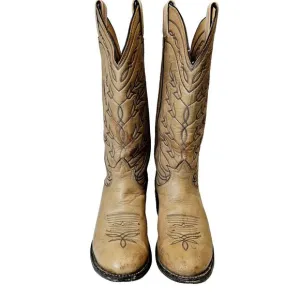 Tony Lama Cowboy Boots Men's 6B Vintage 1980s Leather Tan Made In USA Classic‎