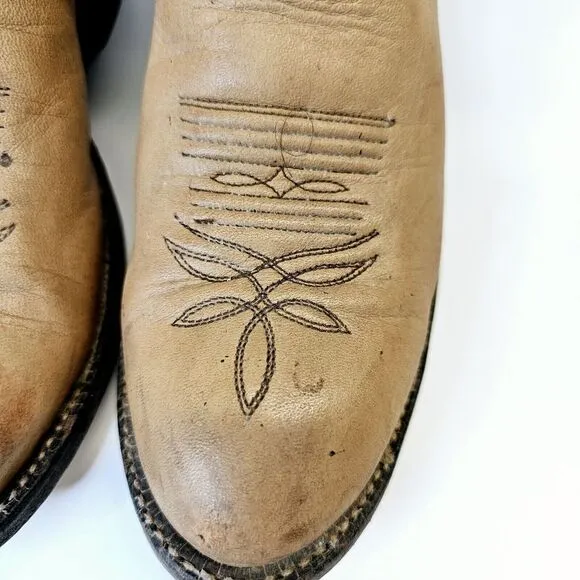 Tony Lama Cowboy Boots Men's 6B Vintage 1980s Leather Tan Made In USA Classic‎