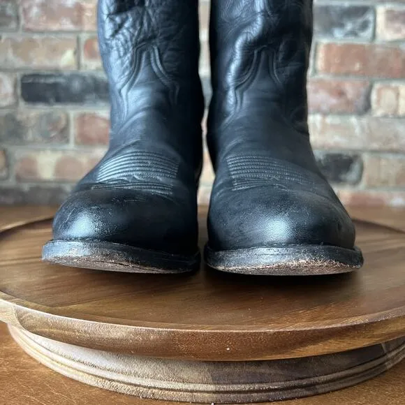 Tony Lama Cowboy Western Soft Leather Boots Black Mens 10 B 6156 USA