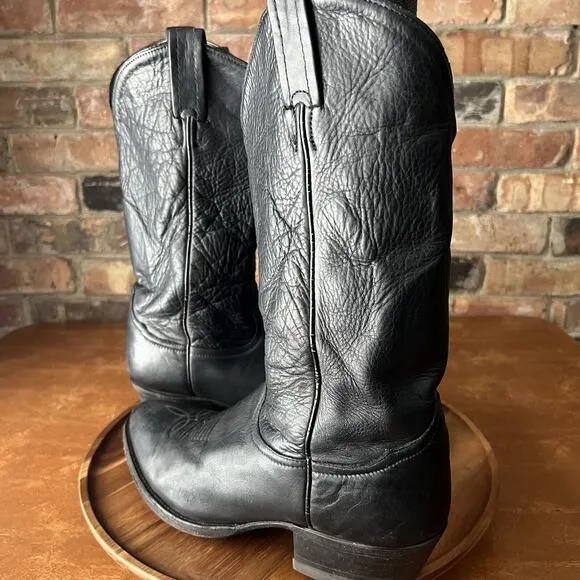 Tony Lama Cowboy Western Soft Leather Boots Black Mens 10 B 6156 USA