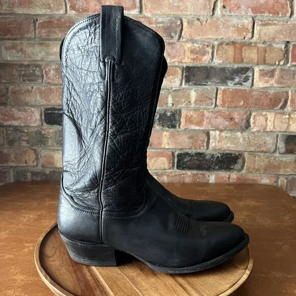 Tony Lama Cowboy Western Soft Leather Boots Black Mens 10 B 6156 USA