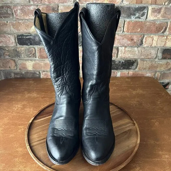 Tony Lama Cowboy Western Soft Leather Boots Black Mens 10 B 6156 USA