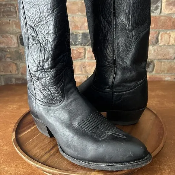 Tony Lama Cowboy Western Soft Leather Boots Black Mens 10 B 6156 USA