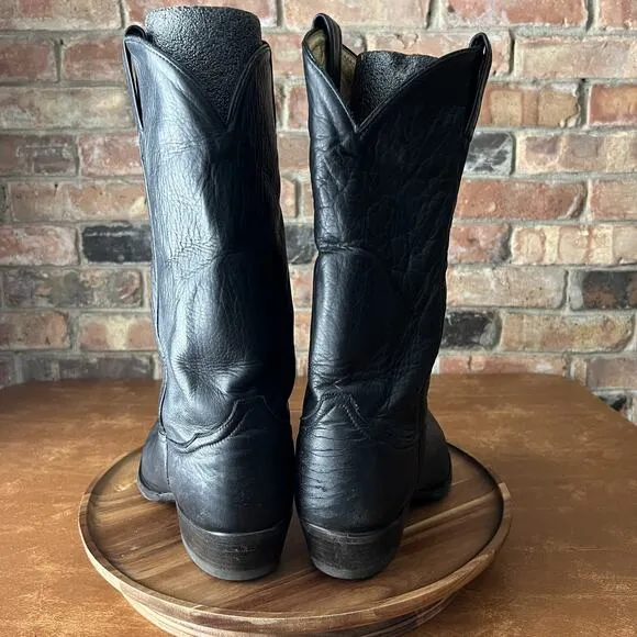Tony Lama Cowboy Western Soft Leather Boots Black Mens 10 B 6156 USA