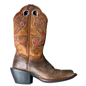 Tony Lama Leather Floral Embroidery Western Boots Brown Size 5.5