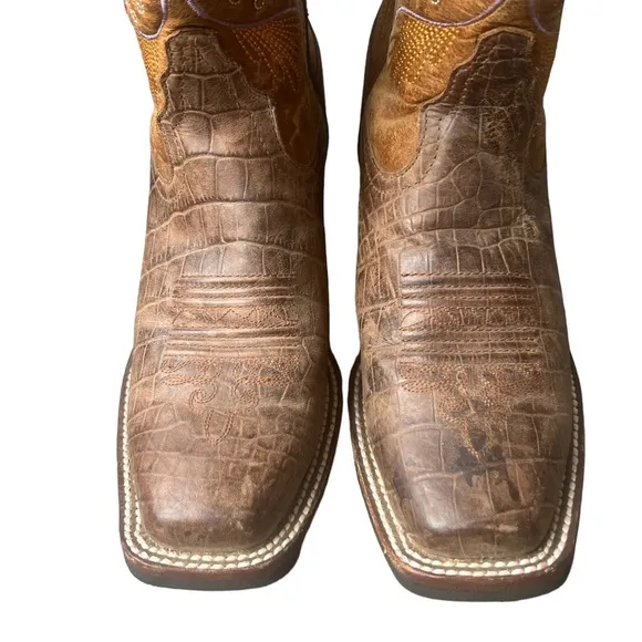 Tony Lama Leather Floral Embroidery Western Boots Brown Size 5.5